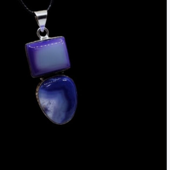 Botswana Agate Dyed Blue Purple Pendant Charm 925 medallion cord necklace - Picture 1 of 3